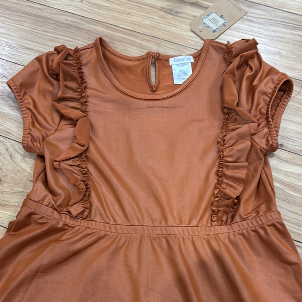 Kids Ruffled Rust Colored Dress - Picture 4 of 5